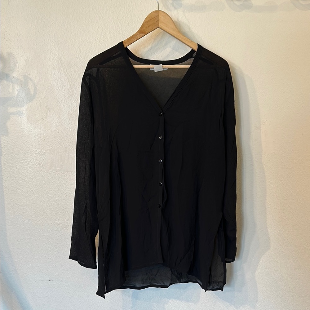Black front button down blouse